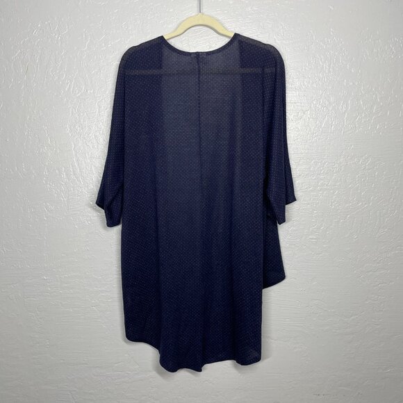 Lularoe Women S Lindsay Kimono Cardigan Navy Blue Yellow Polka Dot Knit Stretch - Picture 6 of 9